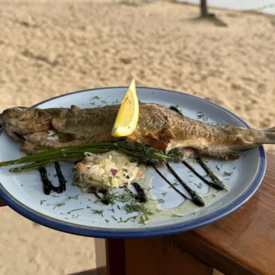 Pstrąg z pieca w restauracji